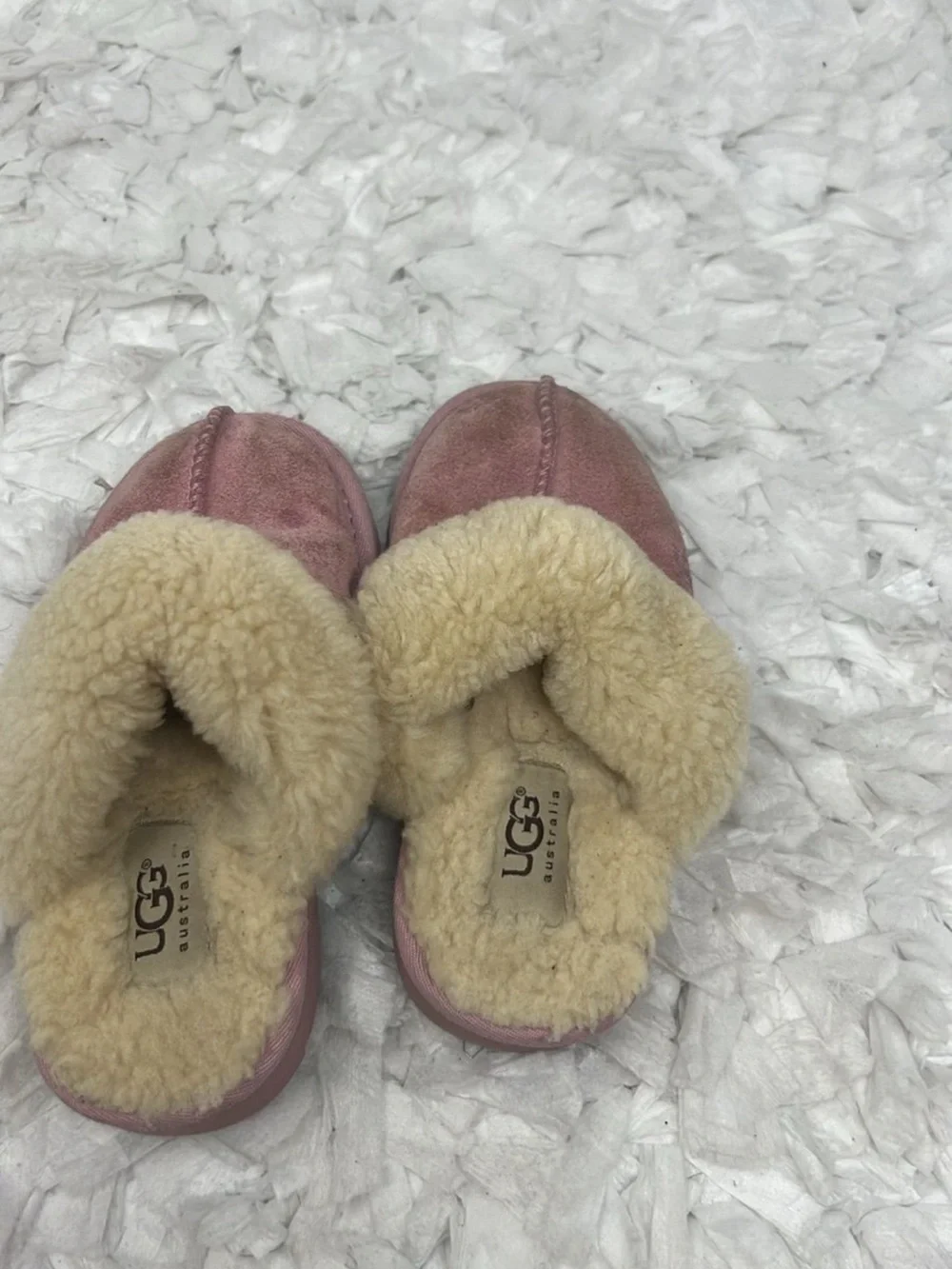 UGG Australia Kids Size 10 Pink Suede Shearling Slide Slippers Shoes